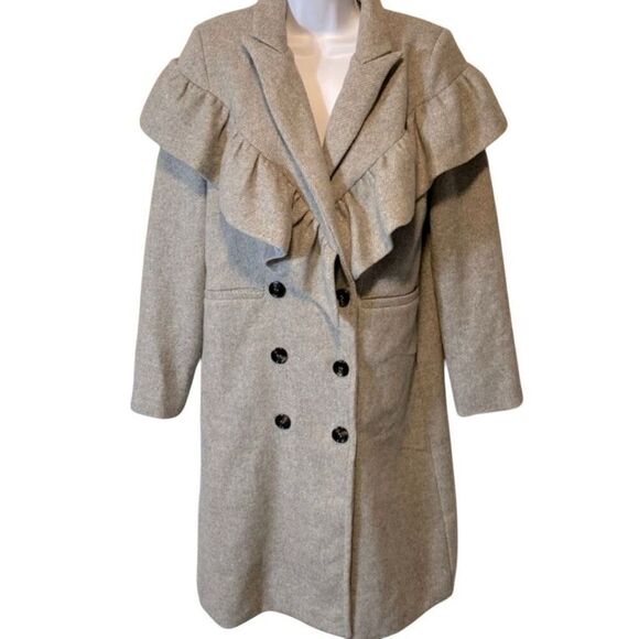 English Factory Ruffle Shoulder Button Up Coat Grey Size Small Oversized NWOT - Picture 5 of 7